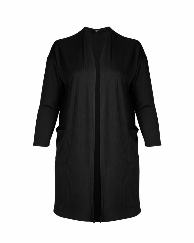 Front of a size 1X Hayley Drop Needle Cardigan in Black by T Tahari. | dia_product_style_image_id:283454
